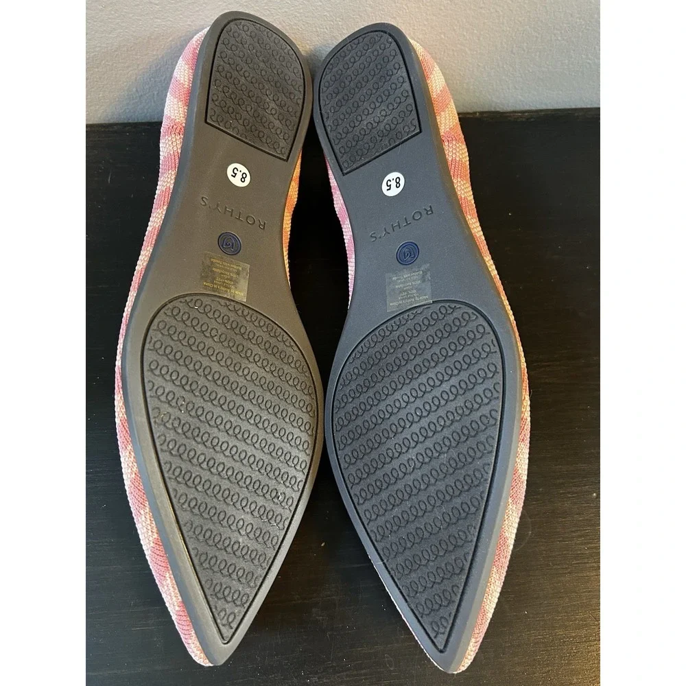 NEW Rothys Women's 8.5 Pink Striped Pointed Toe Knit Flats